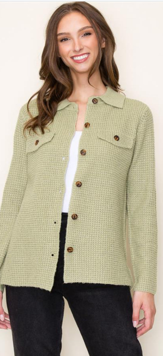 Sage button front cardigan