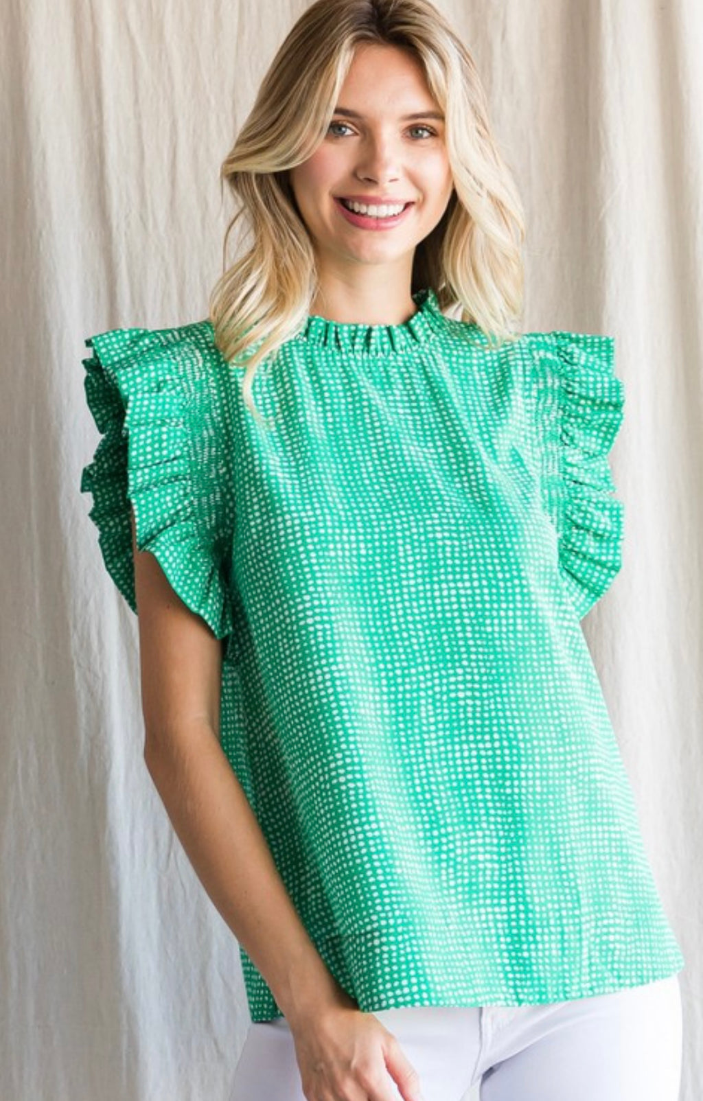 Gorgeous, green dotted top