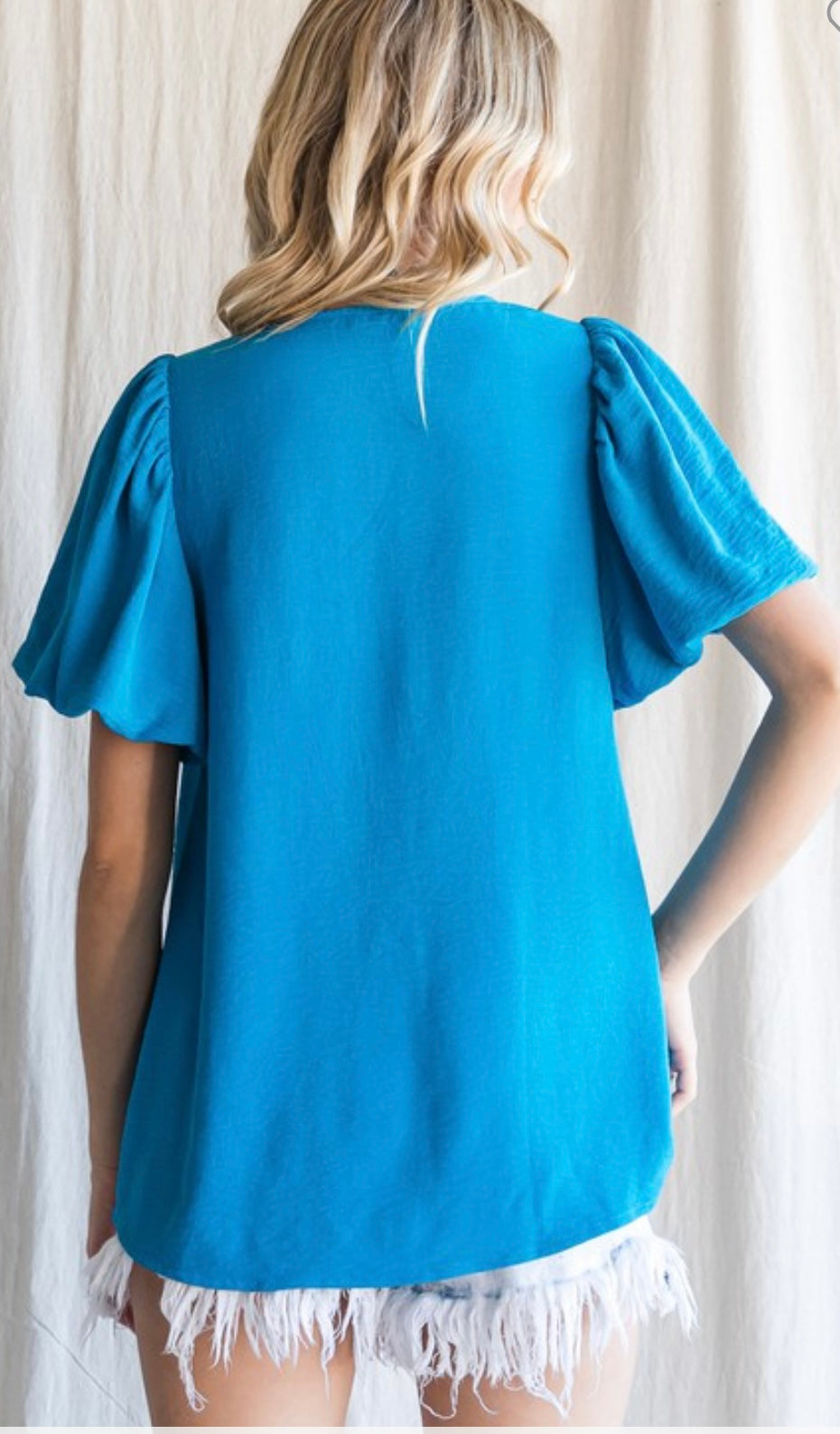 Turquoise butterfly sleeve top