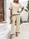 Contrast Trim Ribbed Knit Lounge Set