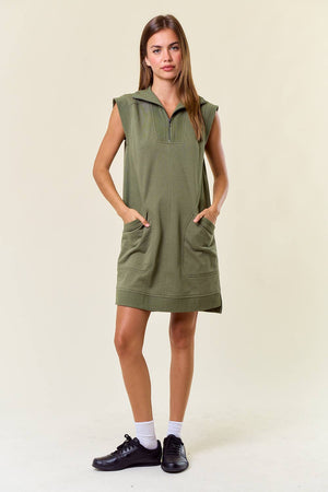 Zip-Front Cap Sleeve Mini Dress W/ Front Pockets - 27781D