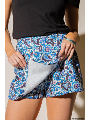 Soft Teature Poly Printed Fabric Back Zipper Skort