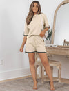 Contrast Trim Ribbed Knit Shorts Lounge Set