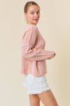 V-Neck Long Sleeve Fishnet Sweater Knit Top - 44344T