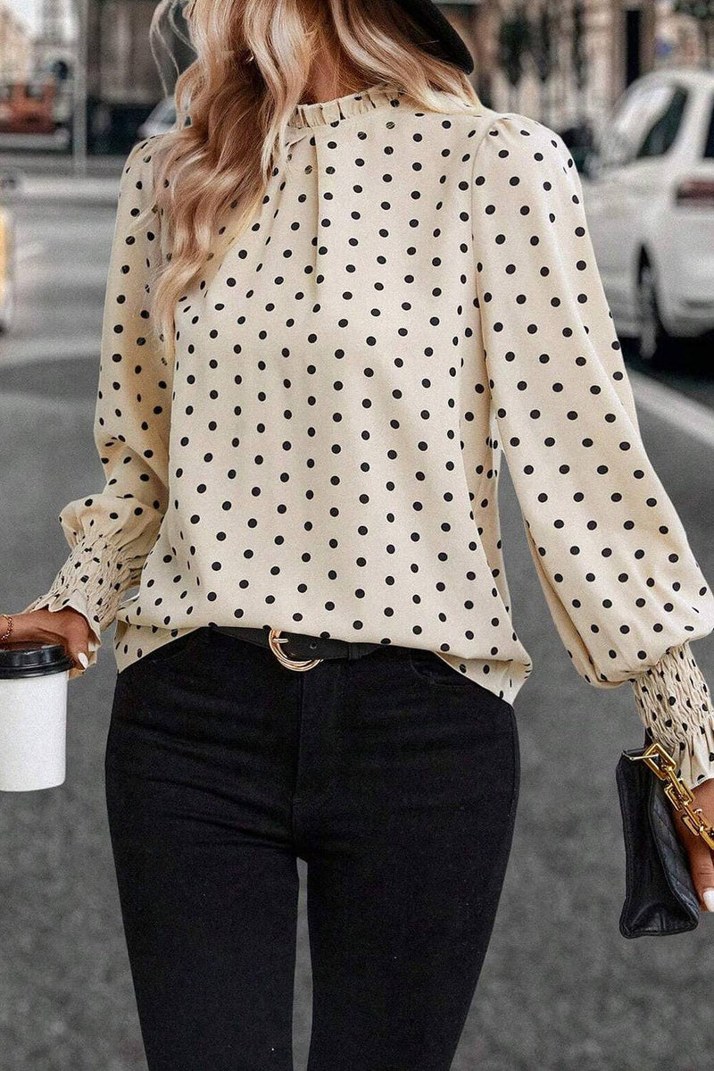 Polka Dot Lantern Sleeve Blouse