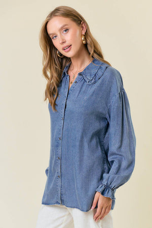 Oversized Button-Down Denim Blouse - 44661T-1