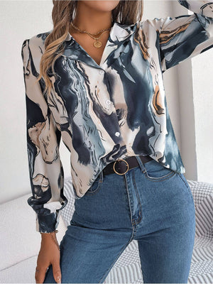 Contrast striped blouse top long sleeve shirt