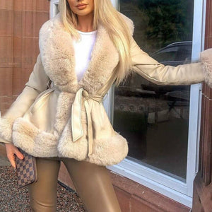 Faux fur lined x-line coat