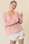 V-Neck Long Sleeve Fishnet Sweater Knit Top - 44344T