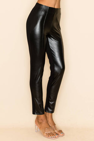 Faux Leather Seam-Accent skinny pants