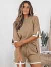 Contrast Trim Ribbed Knit Shorts Lounge Set