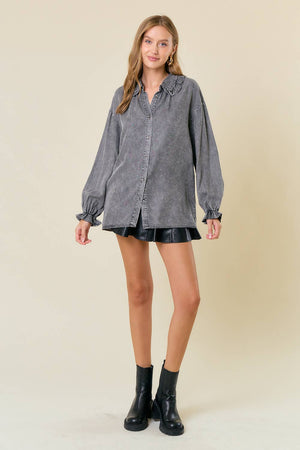 Oversized Button-Down Denim Blouse - 44661T-1