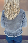 Ruffled Hem Flap Pockets Denim Jacket | S-2XL