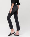 HIGH RISE UNBALANCED HEM CROP SLIM STRAIGHT JEANS