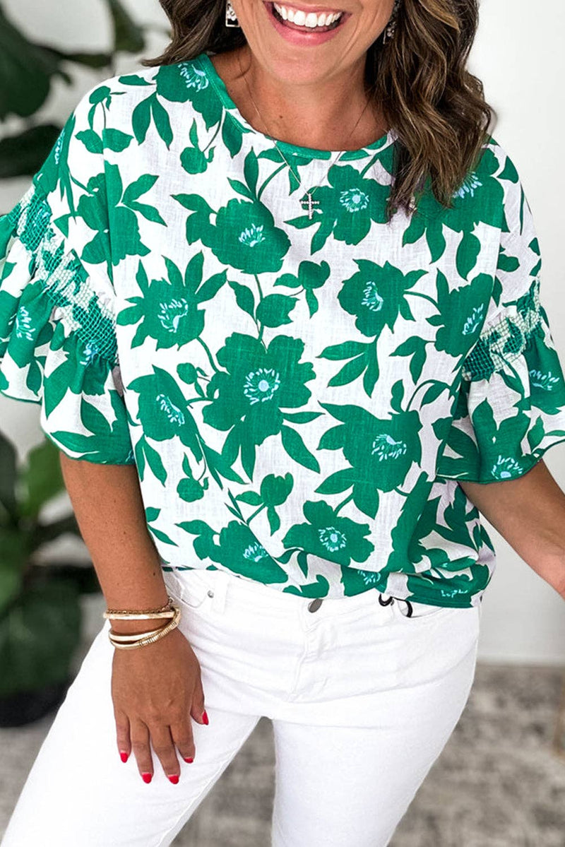 Floral Ruffle Short Sleeve Blouse