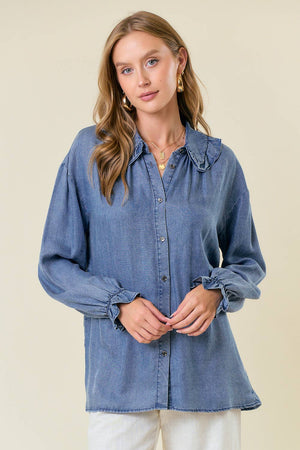 Oversized Button-Down Denim Blouse - 44661T-1