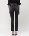 HIGH RISE UNBALANCED HEM CROP SLIM STRAIGHT JEANS