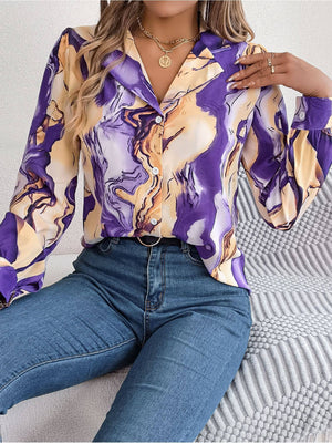 Contrast striped blouse top long sleeve shirt