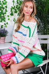 Multi Color Stripe Crochet Knitted Sweater Top