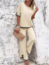 Contrast Trim Ribbed Knit Lounge Set