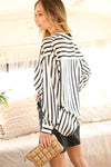 Collard Vertical Striped Printed Satin Blouse Top