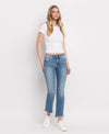 MID RISE DISTRESSED HEM ANKLE BOOTCUT JEANS