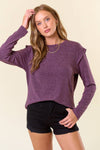 Soft Hairy Knit Banded Long Sleeve Top - 44694T