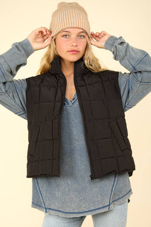 NJ90282-Solid Puffer Padded Warm Vest