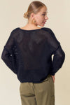 V-Neck Long Sleeve Fishnet Sweater Knit Top - 44344T