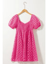 Strawberry Pink Checkered Puff Sleeve Babydoll Dress