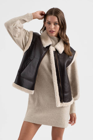 FAUX LEATHER SHEARLING VEST