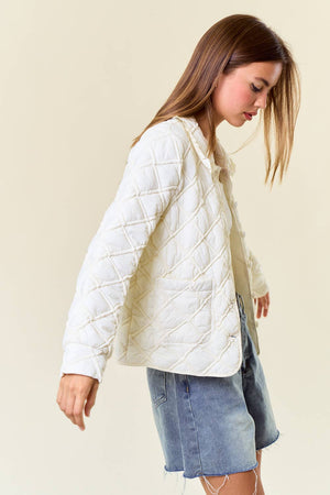 Over-Sized Collar Quilted Button-Down Jacket - 10601J