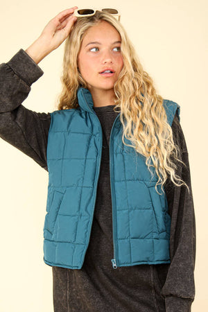 NJ90282-Solid Puffer Padded Warm Vest