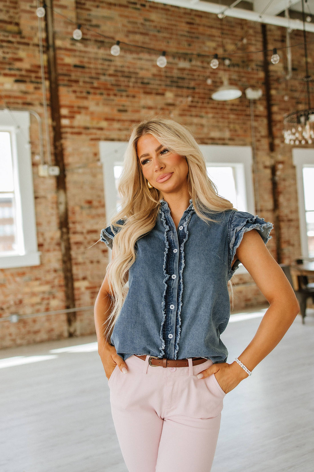 Rivera Button Front Denim Top | S-XL