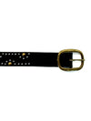 Black Leather Belt with Aged Brass and Silver Studs