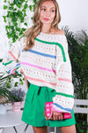 Multi Color Stripe Crochet Knitted Sweater Top