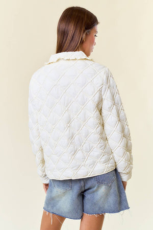 Over-Sized Collar Quilted Button-Down Jacket - 10601J