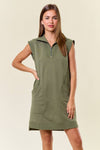 Zip-Front Cap Sleeve Mini Dress W/ Front Pockets - 27781D