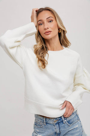 PUFF-SLEEVE KNIT SWEATER PULLOVER