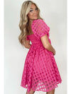 Strawberry Pink Checkered Puff Sleeve Babydoll Dress