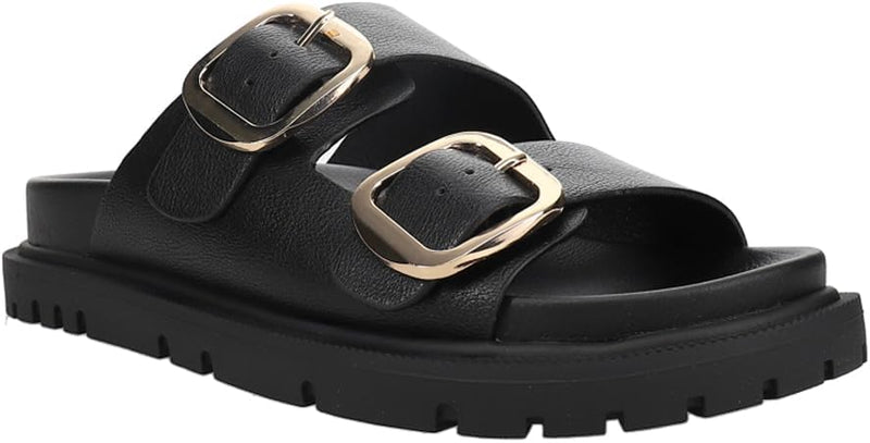 Gen Double Buckle Flat Slide Sandals