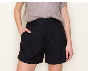 Elastic back shorts with button front