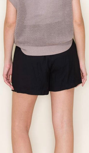 Elastic back shorts with button front