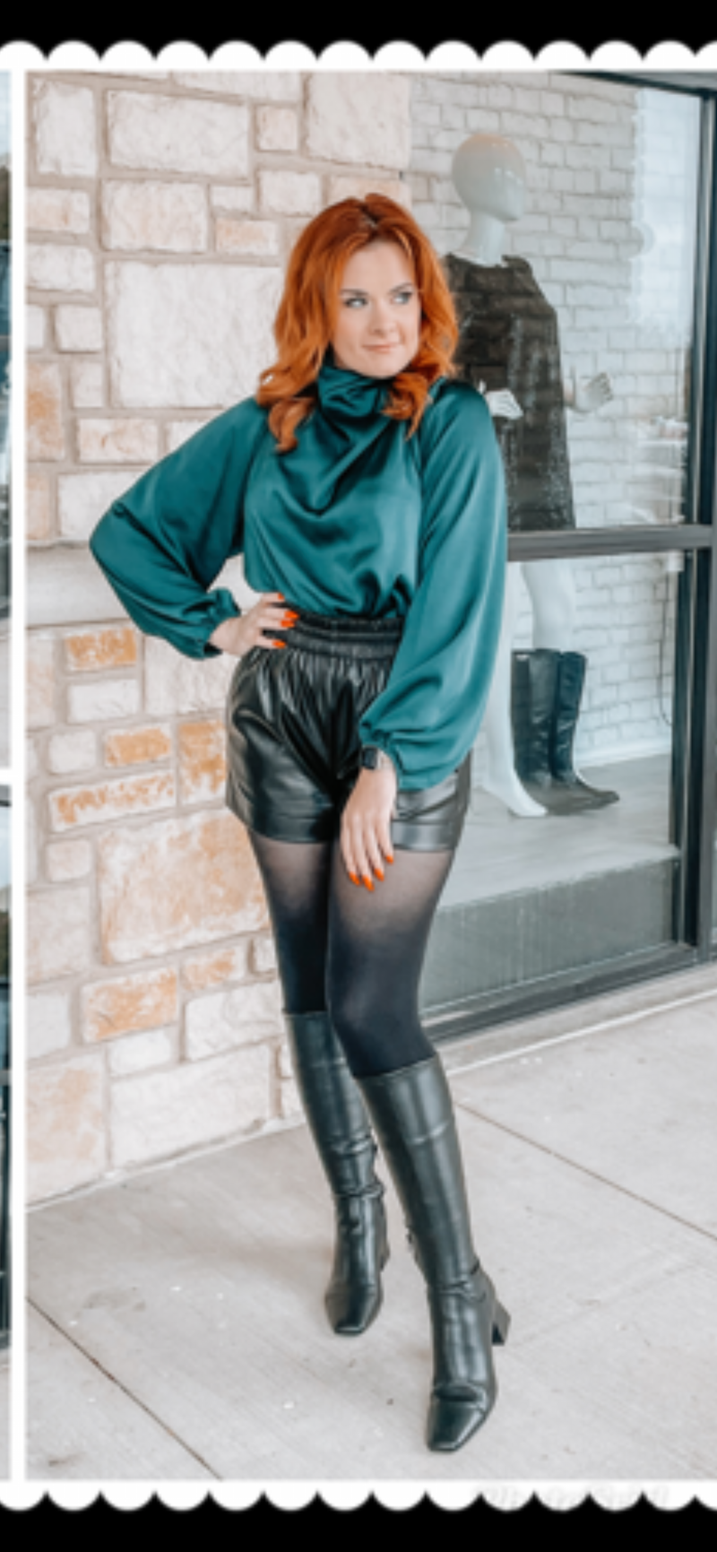 Forest green, long sleeve blouse with Cowl neck
