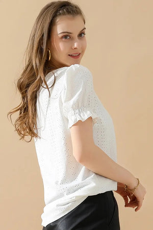 White Lace Lound Neck Princess Sleeves Top