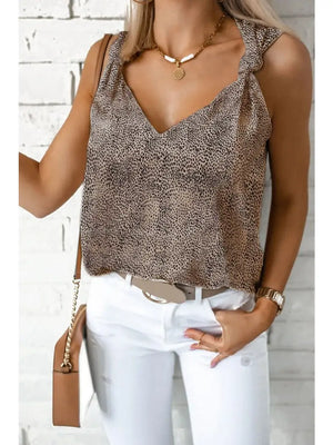 Leopard Knotted V-Neck Tank