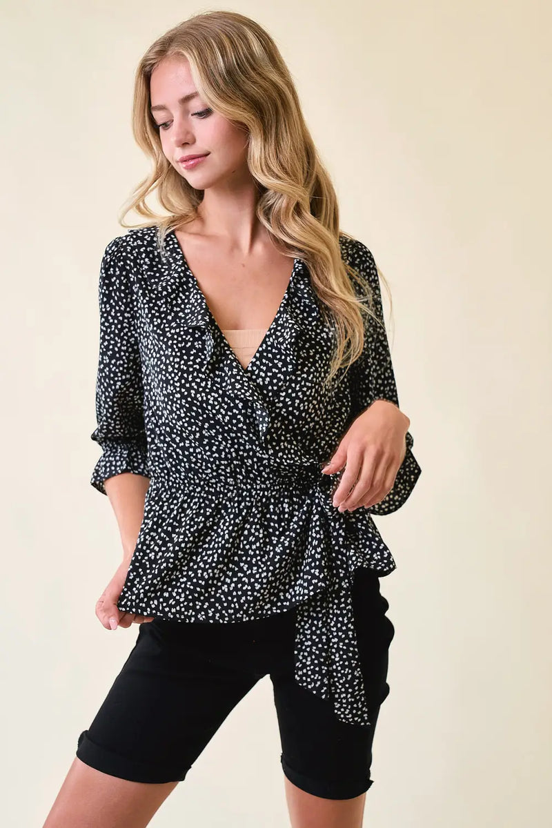 Ruffle Wrap Leopard Blouse