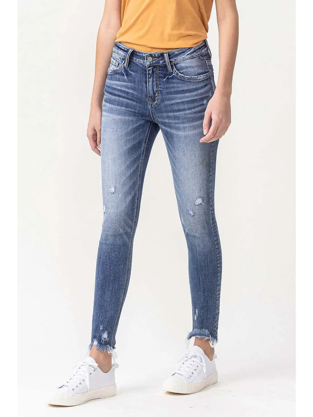 Mid Rise Ankle Skinny Jeans with Frayed Hem Detail