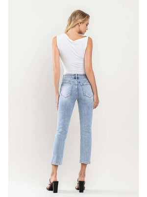 Mid Rise Distressed Crop Straight Jean