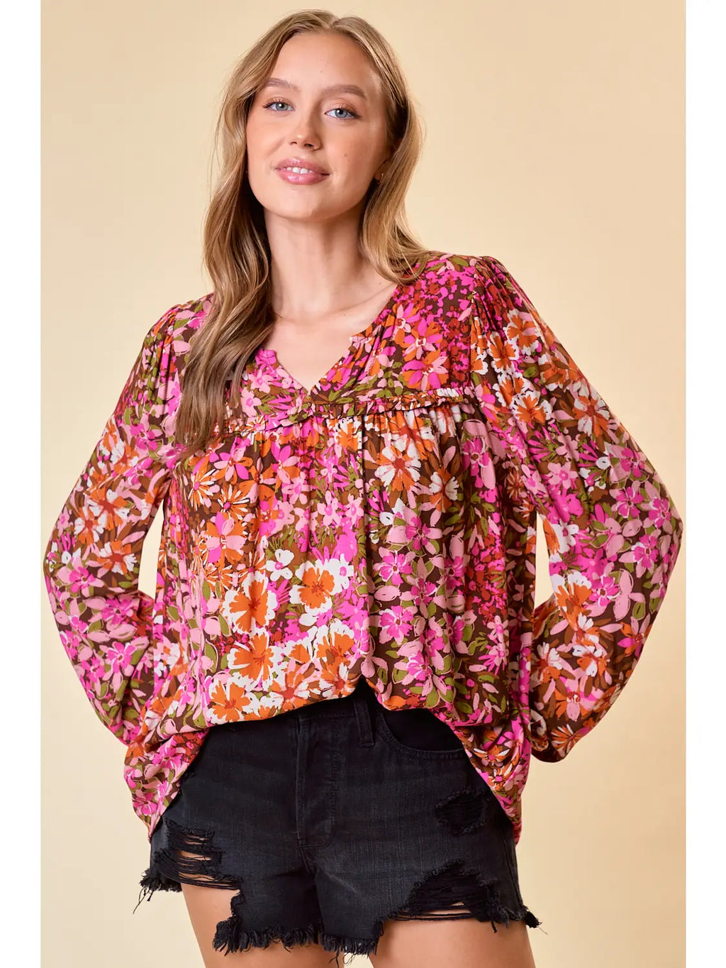 Floral Printed Puff Long Sleeve Blouse